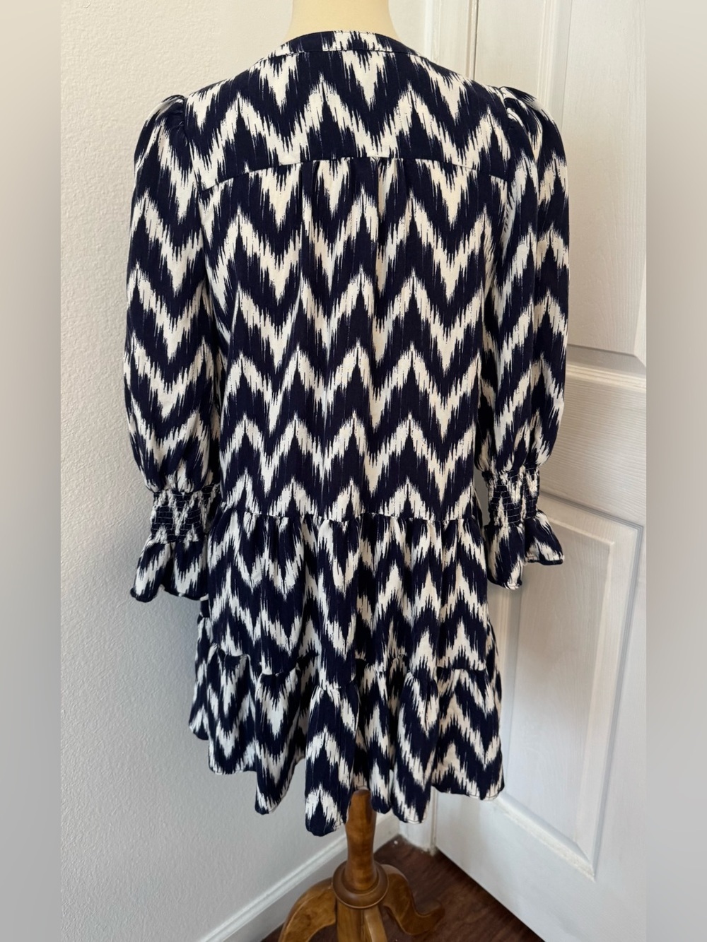 Tuckernuck Pomander Place Navy Ikat Kenzo Dress Empire Waist Swing Tiered XS - Picture 3 of 13